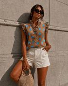 Elaine Polka Dot Ruffle Sleeveless Blouse Brown - S/M image