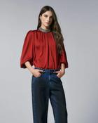Access Red Shimmery Blouse with Rhinestones - L/48 image