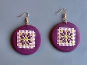 Sabaya Handmade Wooden Cross-Stitch Earrings – Palestinian Tatreez image
