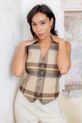 Heidi Tweed Waistcoat - Cream Block Check