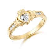 9ct Yellow Gold CZ Claddagh Ring image