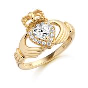 9ct Yellow Gold CZ &amp; Pavé Claddagh Ring image