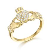 9ct Yellow Gold MicroPavé CZ Claddagh Ring image