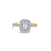 18ct Yellow Gold Emerald &amp; Halo Diamond Ring, 1.11ct image