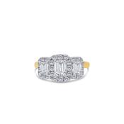 18ct Yellow Gold Emerald &amp; Halo Three Stone Diamond Ring, 1.31ct image