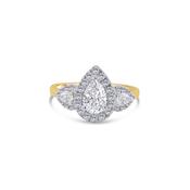 18ct Yellow Gold Pear Three Stone &amp; Halo Diamond Ring, 1.06ct image