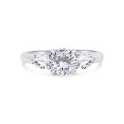 Platinum Brilliant Round &amp; Pear Talon Claw Three Stone Diamond Ring, 1.50ct