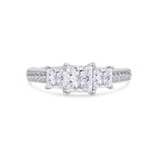 Platinum Princess Three-Stone, Beveled Shoulder Set Diamond Band, 1.25ct