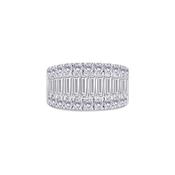 Platinum Three Row Graduated Baguette &amp; Round Diamond Eternity Ring, 3.60ct