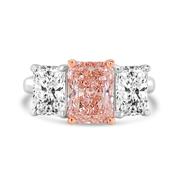 Laboratory Grown, Radiant Pink &amp; White Diamond Three Stone, Platinum Band, 4.01ct