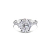 Laboratory Grown, Oval &amp; Half Moon Three Stone Diamond Ring, Platinum Band, 2.66ct image