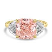 Laboratory Grown, Pink Cushion &amp; Half Moon Three Stone, 18ct Yellow Gold Band, 4.82ct