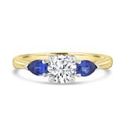 Laboratory Grown, Brilliant Round Diamond &amp; Pear Sapphire Three Stone, 18ct Yellow Gold, 0.93cts