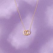9ct Yellow Gold Double Circles Interlocking Pendant Necklace
