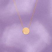 Sterling Silver Yellow Gold Plated 15mm Disc Pendant Adjustable Necklace