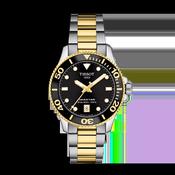 Tissot 36mm Yellow &amp; Silver Tone Seastar 1000, Black Diver Style, Bracelet Watch