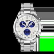 Tissot 40mm Silver Tone PR100, White &amp; Blue Chronograph, Gents Bracelet Watch
