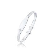 Sterling Silver Floral 4mm Beaded Edge ID Plate &amp; White CZ Baby Bangle image