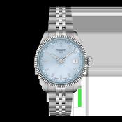 Tissot 34mm Silver Ballade, Ice Blue Fluted Dial &amp; Bezel, Ladies Bracelet Watch