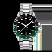 Tissot 40mm Silver Seastar 1000, Black &amp; Green GMT Diver, Gents Bracelet Watch