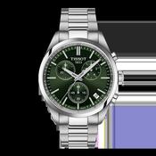 Tissot 40mm Silver Tone PR100, Green Chronograph, Gents Bracelet Watch