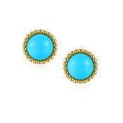 9ct Yellow Gold Cabochon Turquoise Rope Edge 8mm Stud Earrings image