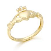 9ct Yellow Gold Crown CZ Claddagh Ring image
