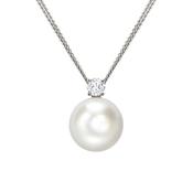 18ct White Gold Akoya Pearl &amp; Diamond Solitaire Pendant Necklace, 0.15ct