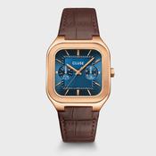 Cluse 35mm Quadrus Multifunction Rose Gold Case, Blue Dial &amp; Brown Leather Strap Watch