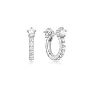 Ania Haie Rhodium Plated Silver CZ Sparkling Pavé Huggie Hoop Earrings