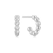 Ania Haie Rhodium Plated Silver CZ Bezel Beaded Huggie Hoop Earrings