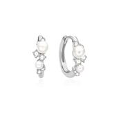 Ania Haie Rhodium Plated Silver CZ Shell Pearl Cluster Huggie Hoop Earrings