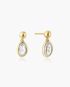 Ania Haie Gold Plated CZ Bezel Organic Pebble Dangle Stud Earrings image