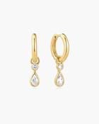 Ania Haie Gold Plate CZ Drop Bezel Teardrop Huggie Hoop Earrings image