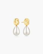 Ania Haie Gold Plated Twist &amp; Shell Pearl Drop Stud Earrings image