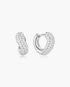 Ania Haie Rhodium Plated Silver CZ Chunky Pavé Wave Huggie Hoop Earrings image