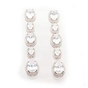 Sterling Silver Alternating Graduating Oval &amp; Pear CZ Drop Earrings image