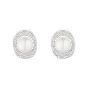 Sterling Silver Cubic Zirconia Wrap Pearl Stud Earrings