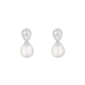 Sterling Silver Pear, Halo CZ &amp; Drop Pearl Earrings image