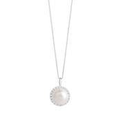 Sterling Silver Pearl &amp; CZ Halo Necklace