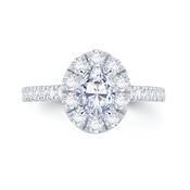 Platinum Oval &amp; Halo Diamond Set Band Ring, 0.85ct