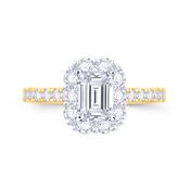 18ct Yellow Gold Emerald, Halo &amp; Shoulder Set Diamond Ring 1.51ct