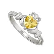Sterling Silver Claddagh &amp; Topaz Heart, Shoulder Set November Birthstone CZ Ring image