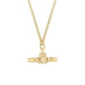 Yellow Gold Plate Claddagh T-Bar Pendant Necklace