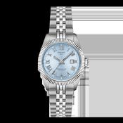 Tissot 30mm Silver Automatic Ballade, Ice Blue Fluted Dial &amp; Bezel, Ladies Bracelet Watch
