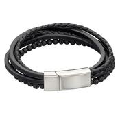 Stainless Steel Multi Row Black Leather Lava Beads Mens Bracelet image