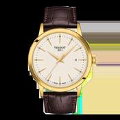 Tissot 42mm Yellow Tone Classic Dream, Vintage Ivory Date Dial, Gents Brown Strap Watch