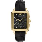 Emporio Armani 38mm Chronograph Diego Yellow Gold Tone Black Dial Date Leather Strap Watch image