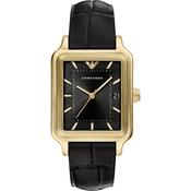 Emporio Armani 36mm Diego Yellow Gold Tone Black Dial Date Leather Strap Watch image