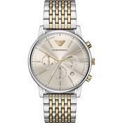 Emporio Armani 42mm Chronograph Minimalist Grey Dial Two Tone Stainless Steel Bracelet Watch image